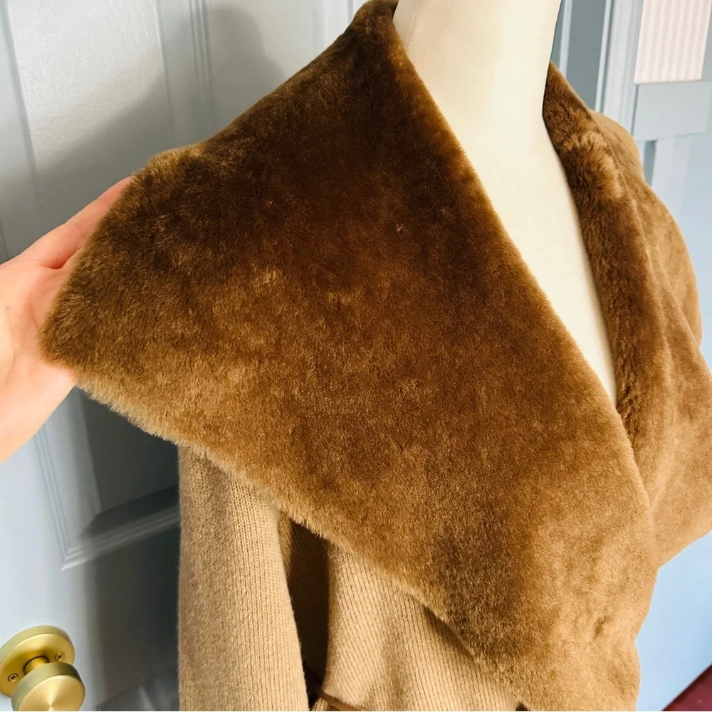 NEW Lafayette 148 NY Cammello Genuine Shearling Panel Wool and Cashmere Cardigan - Picture 6 of 13